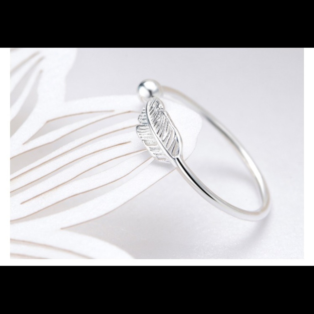 🌺 STERLING SILVER (925) FEATHER OPEN RING - Picture 2 of 3